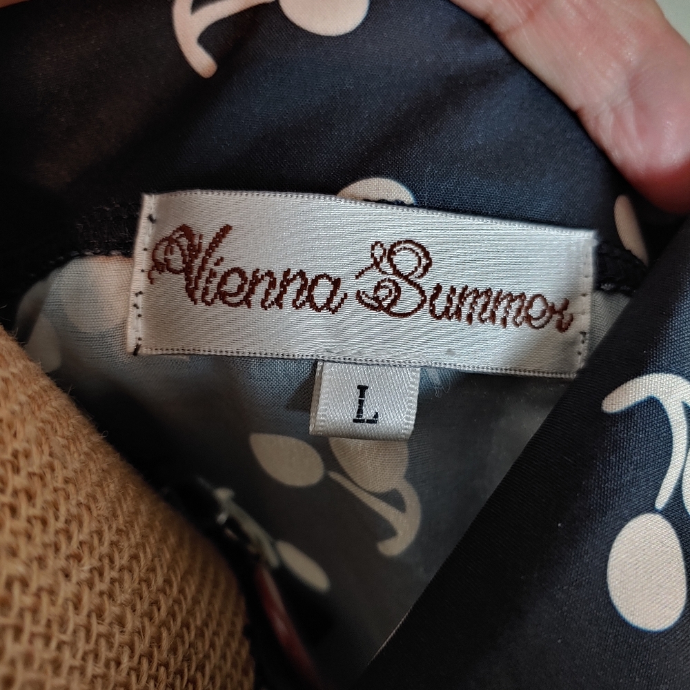 Vienna Summer navy dress w/cherries women's size L - Picture 7 of 11